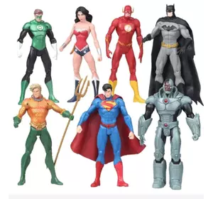 Супергерои Лига справедливости Бэтмен, Чудо женщина, Супермен, Зеленый Фонарь, Киборг, Аквамен, Флэш игровые фигурки 6шт ПВХ 19см